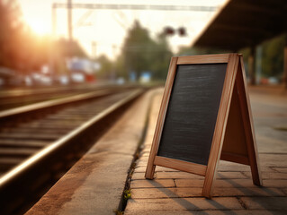 Blank Chalkboards on Railway Tracks: Emotional Journey Concept for Farewell or New Beginnings