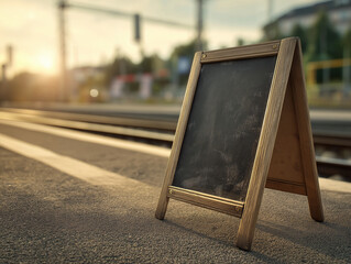 Blank Chalkboards on Railway Tracks: Emotional Journey Concept for Farewell or New Beginnings