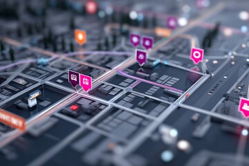 Top View of Smart City Map with AR Route Guidance