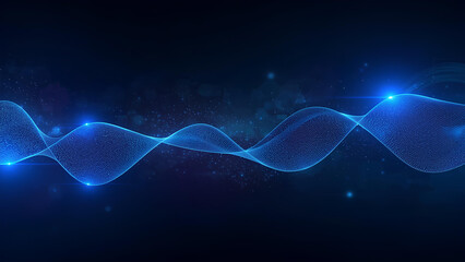 Futuristic Blue Abstract Wave Background with Glowing Dots and Digital Light Particles for Technology and Innovation Concepts
