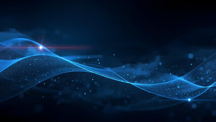Futuristic Blue Abstract Wave Background with Glowing Dots and Digital Light Particles for Technology and Innovation Concepts