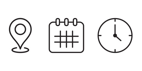 Time address and date icon . Essential Time and Place Icon Collection . EPS 10 