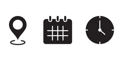 Time address and date icon . Essential Time and Place Icon Collection . EPS 10 