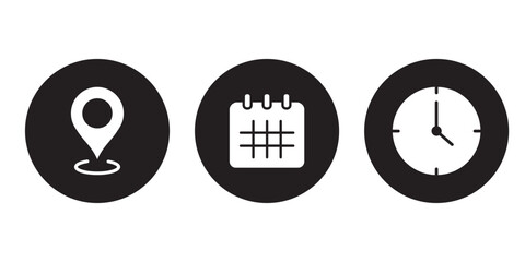 Time address and date icon . Essential Time and Place Icon Collection . EPS 10 