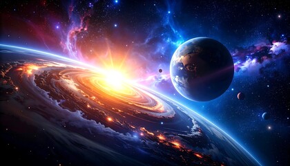 Fototapeta premium Cosmic sunrise over planets