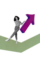 Composite image montage artwork 3D collage of young lady smile hold arrow show up motivation...