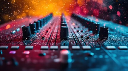 Wet audio mixing console closeup