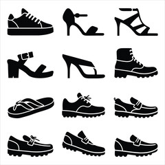 Diverse footwear collection black silhouettes shoes fashion