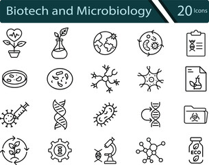 Biotech and Eco Science Icon Pack. DNA, Cells, Microbiology and Lab Symbols.