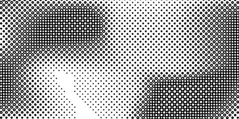 Fototapeta premium Hexagon halftone gradient texture. Abstract black and white spotted grunge background. Geometric retro tech wallpaper. Fading wavy hexagonal pattern backdrop. Vector vanishing honeycomb grunge overlay
