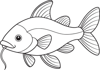 Ornamental catfish drawing in outline style for aquaticthemed coloring and design projects