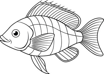 Cichlid fish outline drawing in simple line art ideal for coloring books or aquarium design