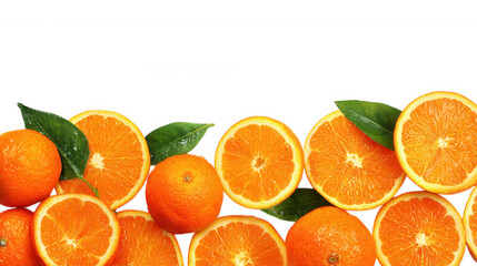 Fresh Orange Slices with Leaves fruit arrangements on Black Background