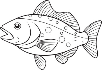 Cod fish line drawing with spot details in black and white for aquatic learning and design