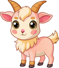Cute cartoon goat with big eyes and colorful wool in kawaii chibi art