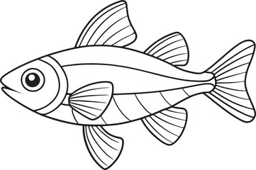 Cute danio fish line art illustration in simple black and white perfect for aquatic coloring books