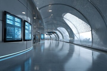 Futuristic Train Station with Digital AR Schedules