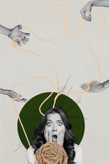 Banner sketch image vertical collage of happy girl guy stand master ribbon hand scribble control...