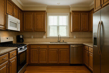 Fototapeta premium Modern Kitchen with Wooden Cabinets