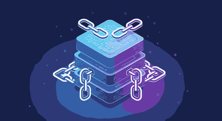 Isometric illustration of a data server secured with chains, symbolizing data security.