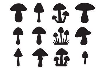 set of forest mushrooms silhouette vector on white background
