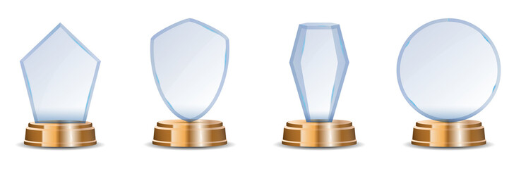 Single crystal award with bronze metallic base. Realistic transparent glass trophy for winner recognition, elegant celebration or prestigious accomplishment illustration.