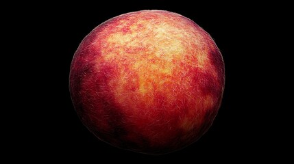 Close-up of a ripe peach with fuzzy skin texture against a black background, studio shot