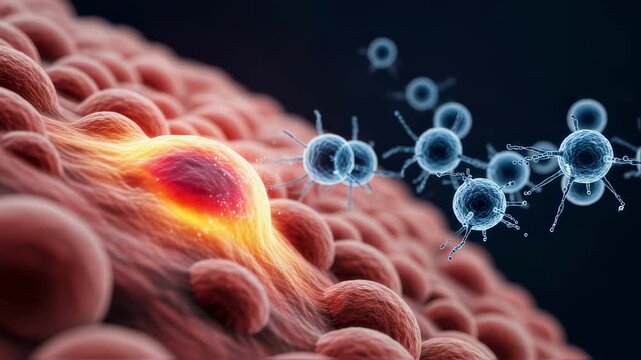 Virulent microorganisms penetrating cellular membrane, triggering inflammatory response and systematically compromising biological integrity through damaging viral invasion