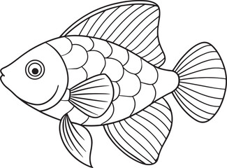 Gourami fish drawing in clean line art with detailed fins ideal for aquatic coloring projects