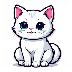 Obraz premium White Cartoon Cat With Blue Eyes