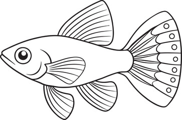 Guppy fish drawing with long flowing fins ideal for coloring pages and fishthemed designs