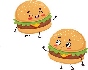 Set of Cartoon Burger vector design, Burger Logo and icon design, Cartoon Burger vector design