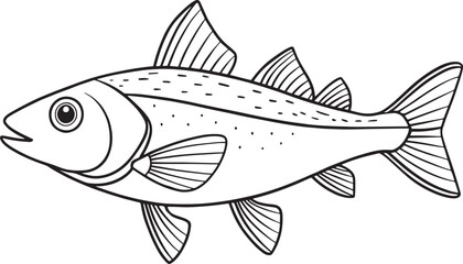 Haddock fish line drawing in minimal outline design for ocean education or marine coloring