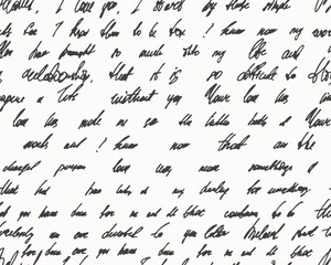 Unreadable poetry seamless pattern. Horizontal pattern with latin or english illegible words. Handwritten abstract text. Linear cursive lettering, handwritten abstract text. Vector banner. 