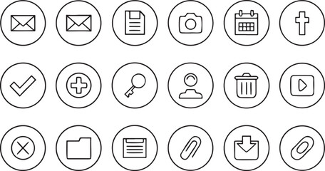 Collection of outlined icons mail document