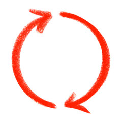 Hand drawn red roundabout arrow icon. Directional curved pointer symbol.