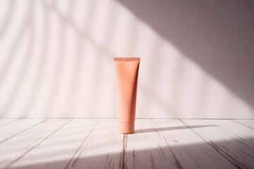 A Makeup Primer Tube Packaging Mockup on White Minimal Elegant Background