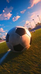 World sports. Vertical soccer ball on the field.
