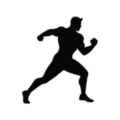 Boxer in fighting stance silhouette with clenched gloves and focus on white background