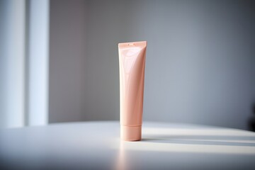 A Makeup Primer Tube Packaging Mockup on White Minimal Elegant Background