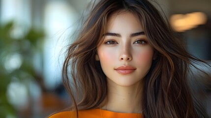 Fototapeta premium Captivating headshot of an elegant Asian woman with flowing hair