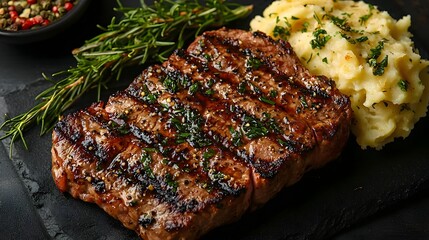 Charcoal grilled steak with creamy mashed potatoes