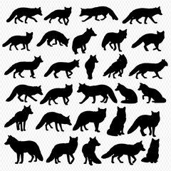 Collection of thirty-six fox silhouettes in various poses.
