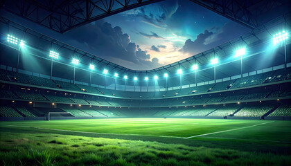 Night Stadium: Green Field Under Bright Lights