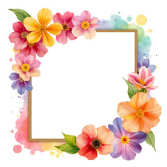Obraz premium Vibrant floral border with watercolor splashes around a square frame