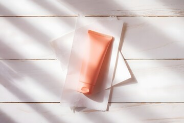 A Makeup Primer Tube Packaging Mockup on White Minimal Elegant Background