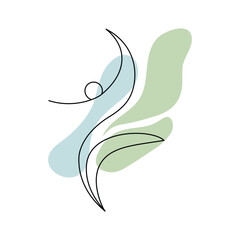 A clean and minimalist vector line art illustration of a person in a tranquil yoga pose for yoga studio branding, wellness promotions, meditation.