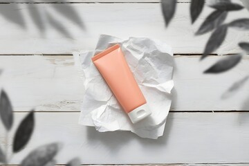 A Makeup Primer Tube Packaging Mockup on White Minimal Elegant Background