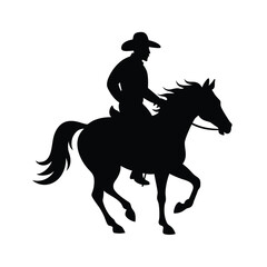 Fototapeta premium Cowboy riding horse silhouette showing western lifestyle on clean white background
