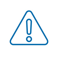Warning sign with exclamation mark in blue graphic design  